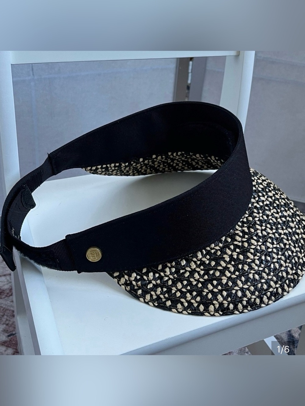 Eric Javits Woven Straw Visor Black & Natural